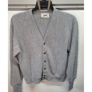 Vtg‎ JCPenney The Fox Sweater Mens M Gray Cardigan Button Up V Neck Knit